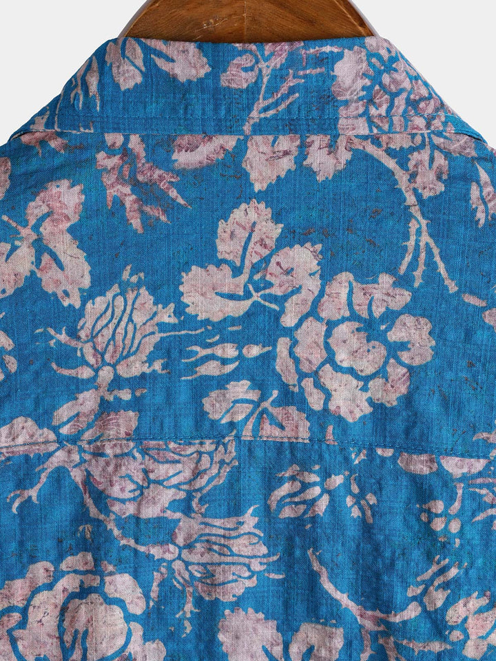 Chemise Homme Style Resort Imprimé Botanique Rétro à Manches Courtes