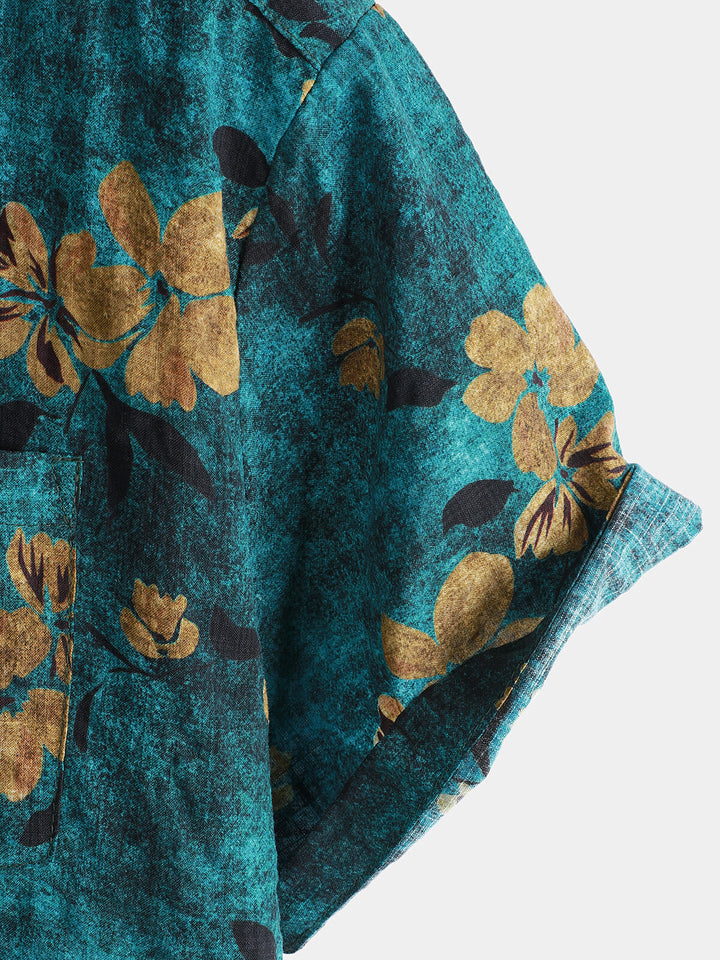 Chemise à manches courtes et poche à imprimé floral pour homme