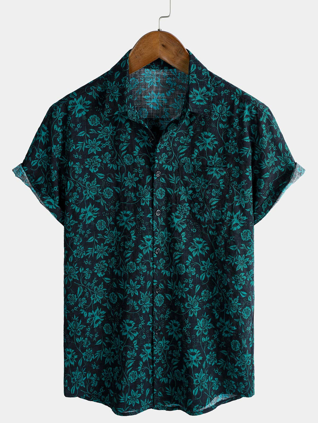 Chemise Homme Style Resort Imprimé Botanique Tropical à Manches Courtes