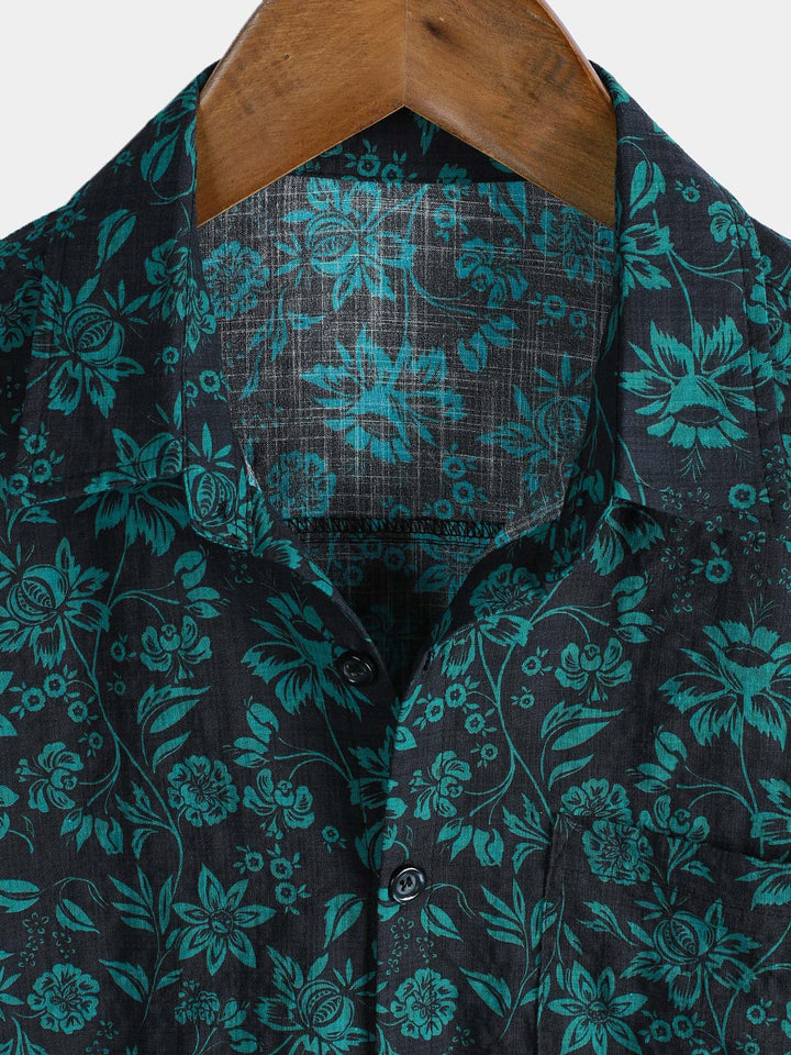 Chemise Homme Style Resort Imprimé Botanique Tropical à Manches Courtes