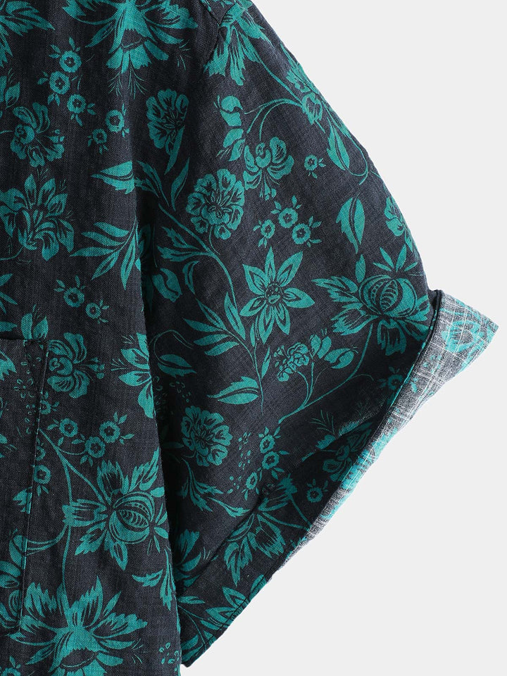 Chemise Homme Style Resort Imprimé Botanique Tropical à Manches Courtes