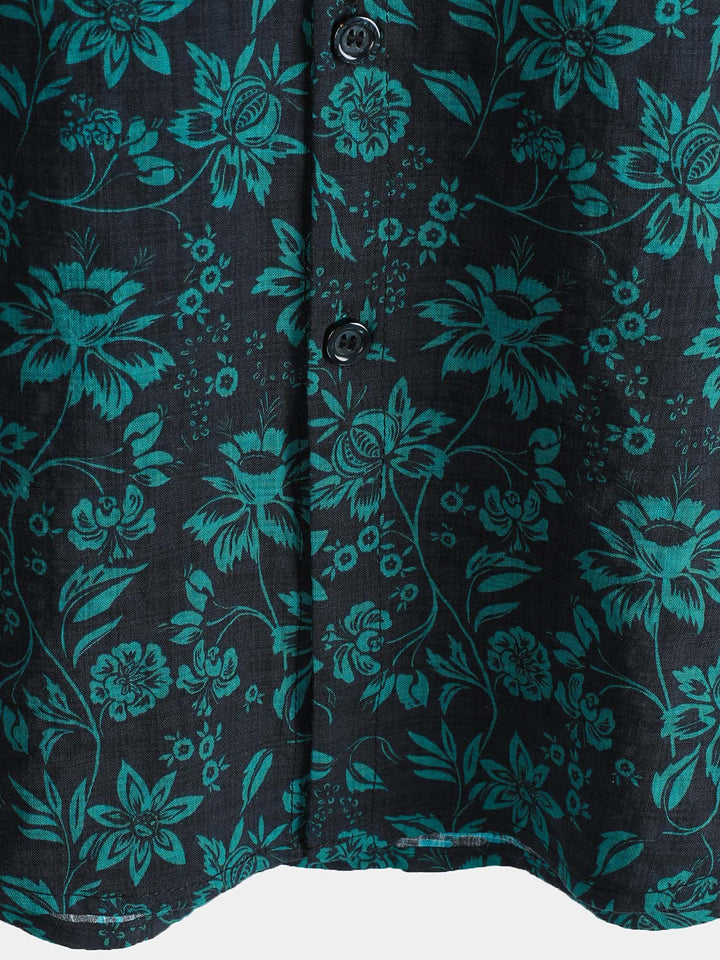 Chemise Homme Style Resort Imprimé Botanique Tropical à Manches Courtes