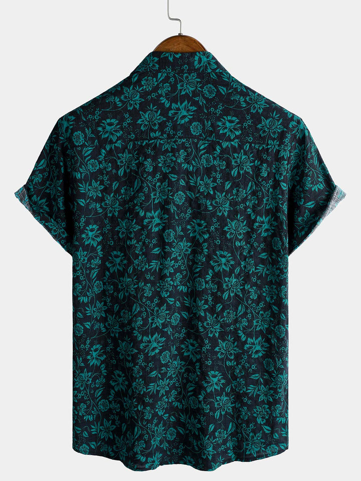 Chemise Homme Style Resort Imprimé Botanique Tropical à Manches Courtes