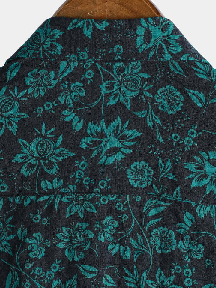 Chemise Homme Style Resort Imprimé Botanique Tropical à Manches Courtes