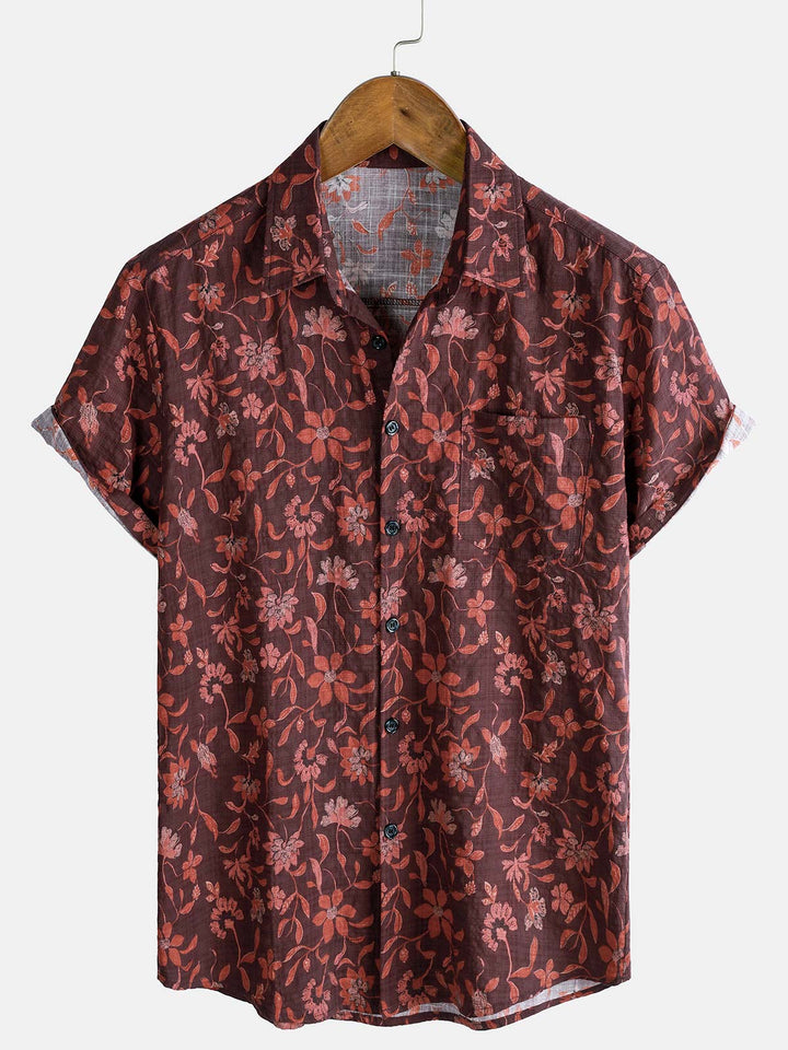 Chemise Homme Décontractée d’Été Imprimé Botanique Graphique en Coton Léger et Respirant à Manches Courtes