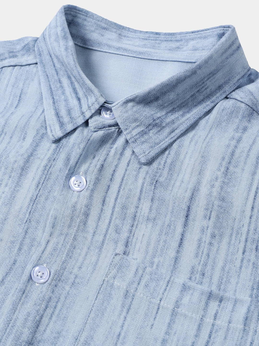 Chemise Homme Bleu Clair à Rayures Respirante Décontractée d’Été Manches Courtes