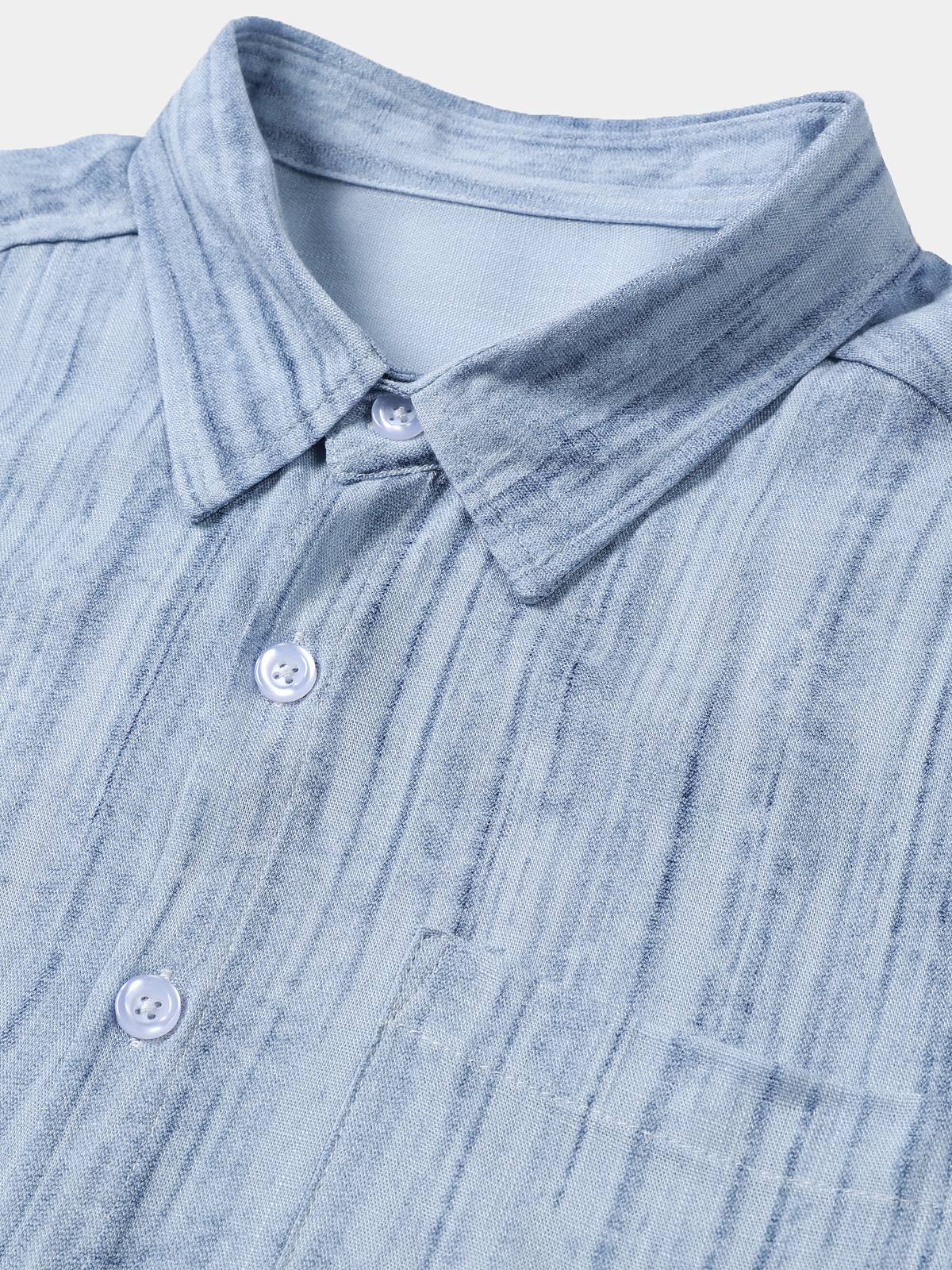 Chemise Homme Bleu Clair à Rayures Respirante Décontractée d’Été Manches Courtes
