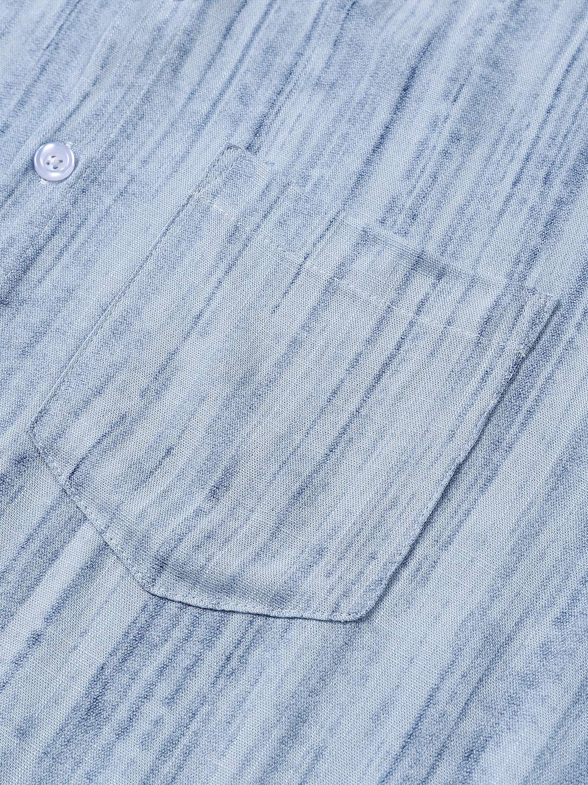 Chemise Homme Bleu Clair à Rayures Respirante Décontractée d’Été Manches Courtes