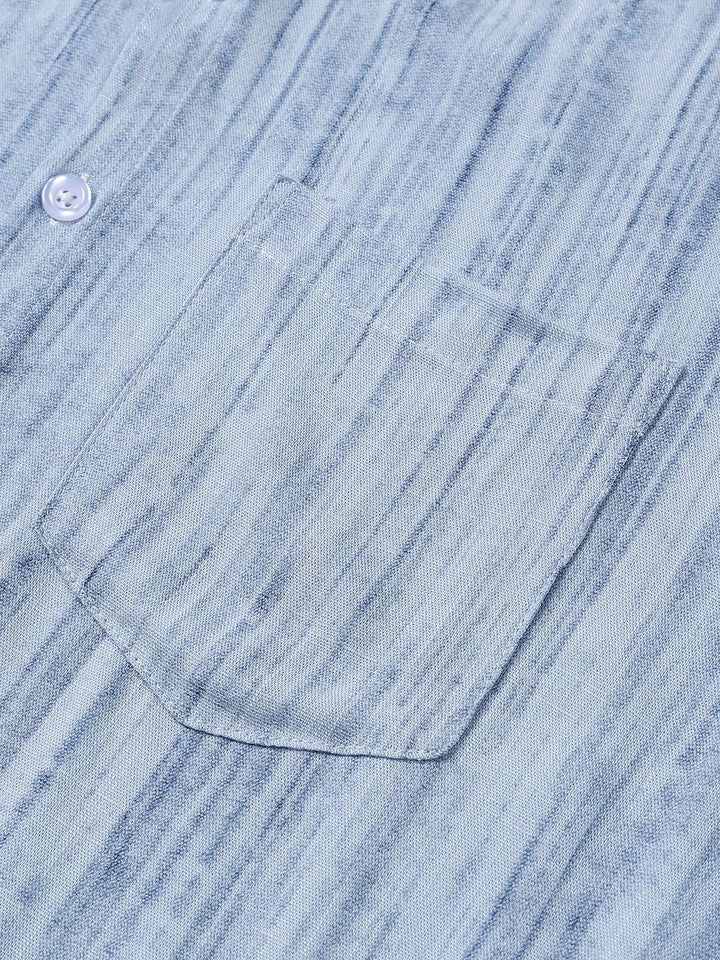 Chemise Homme Bleu Clair à Rayures Respirante Décontractée d’Été Manches Courtes