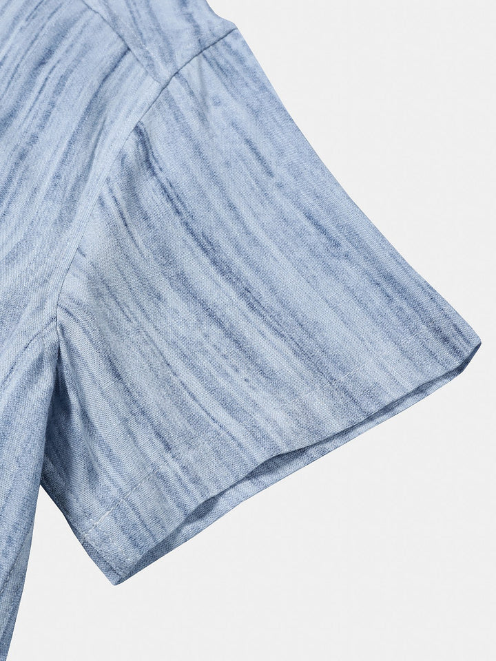 Chemise Homme Bleu Clair à Rayures Respirante Décontractée d’Été Manches Courtes