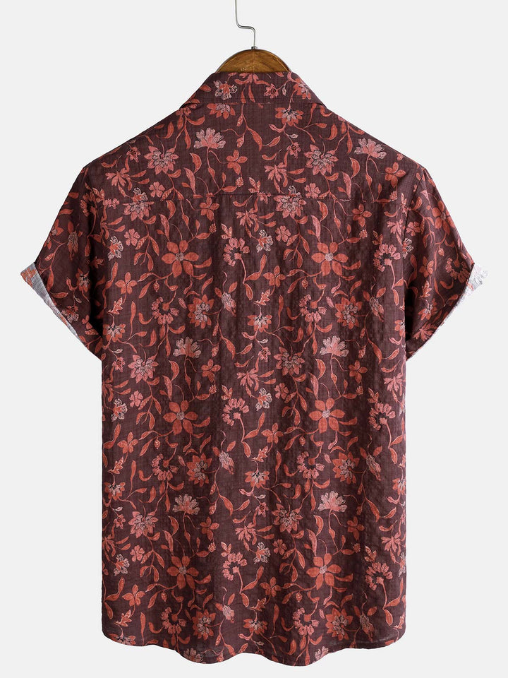 Chemise Homme Décontractée d’Été Imprimé Botanique Graphique en Coton Léger et Respirant à Manches Courtes