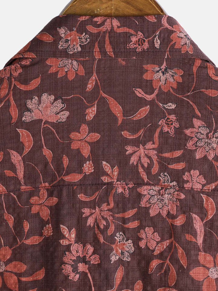 Chemise Homme Décontractée d’Été Imprimé Botanique Graphique en Coton Léger et Respirant à Manches Courtes