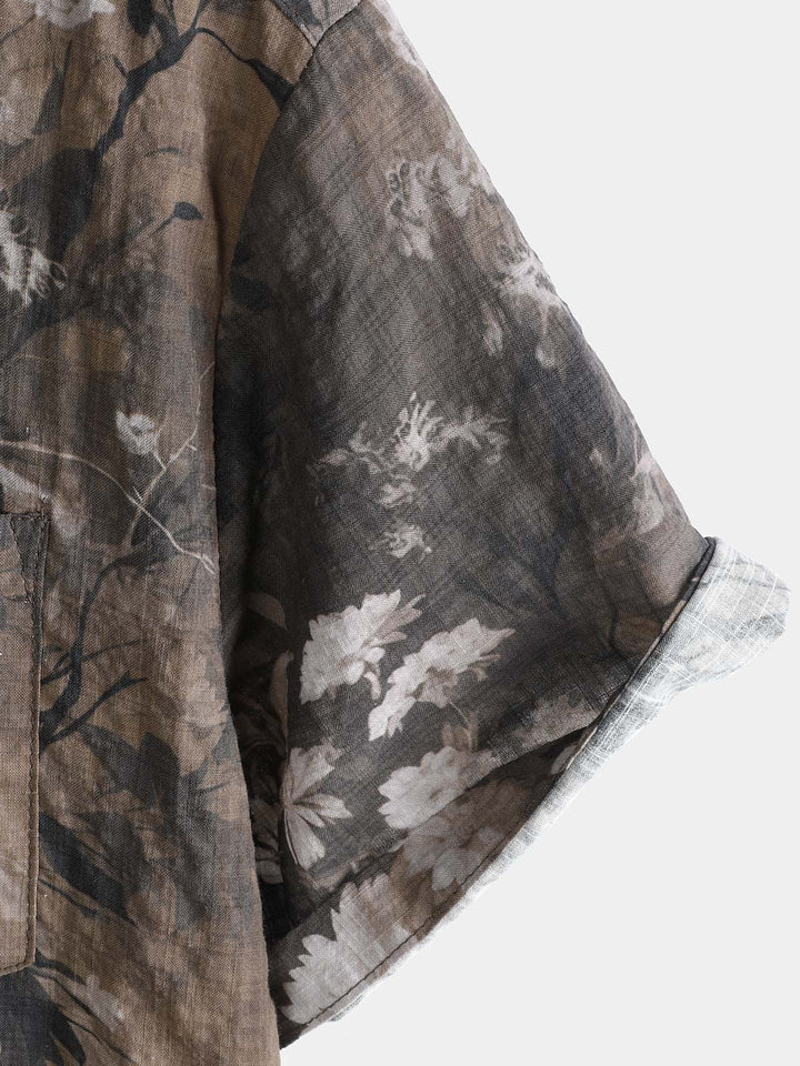 Chemise boutonnée à manches courtes et imprimé floral rétro pour homme