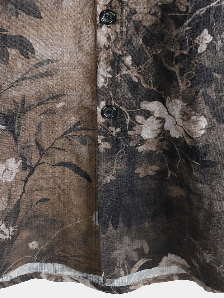Chemise boutonnée à manches courtes et imprimé floral rétro pour homme