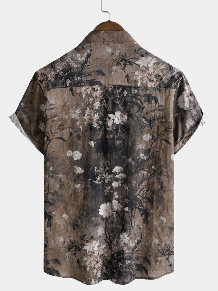 Chemise boutonnée à manches courtes et imprimé floral rétro pour homme