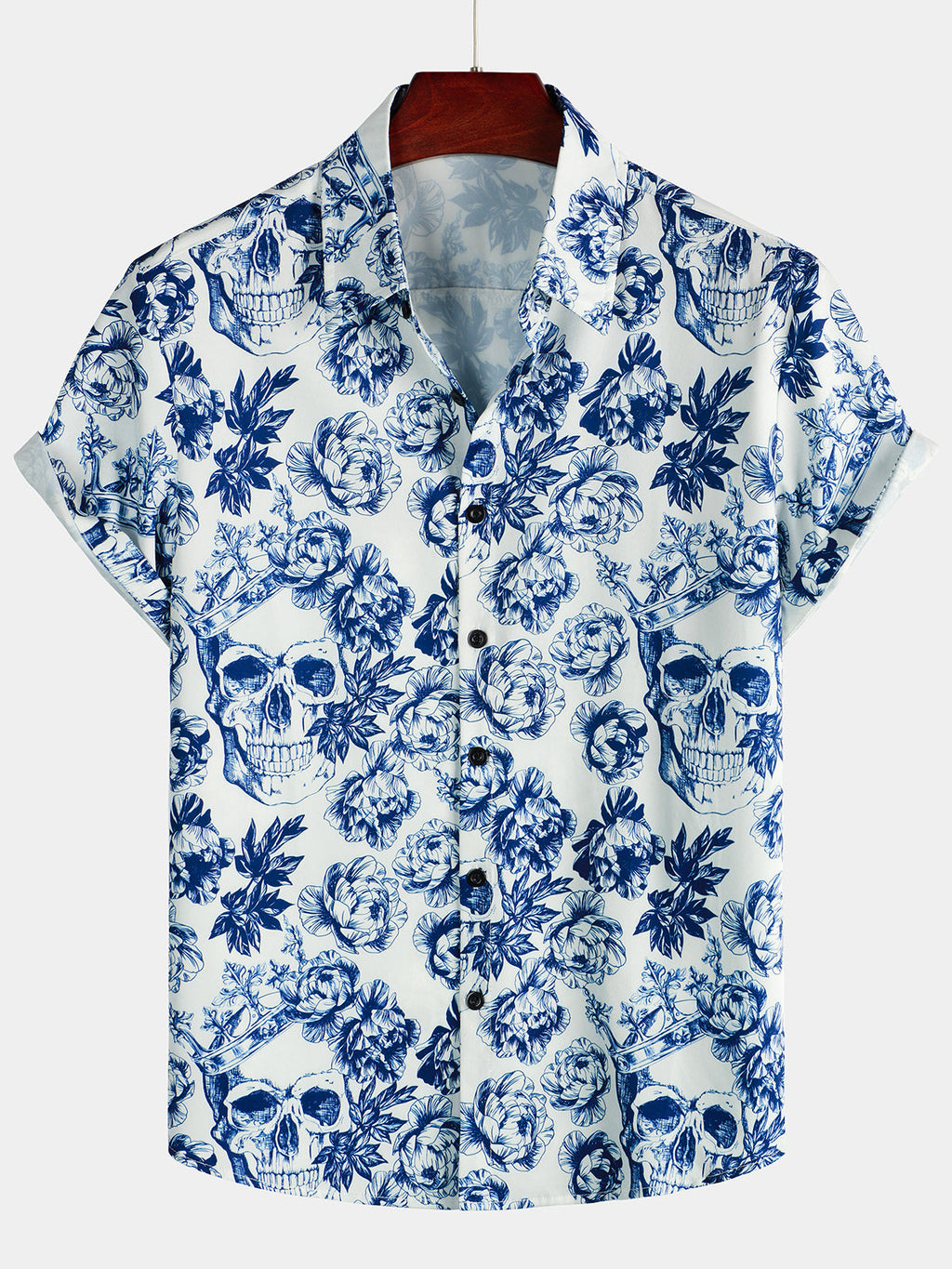 Chemise à manches courtes à imprimé crâne floral Punk Rock Crown pour hommes