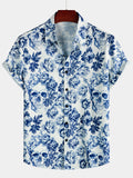 Chemise à manches courtes à imprimé crâne floral Punk Rock Crown pour hommes