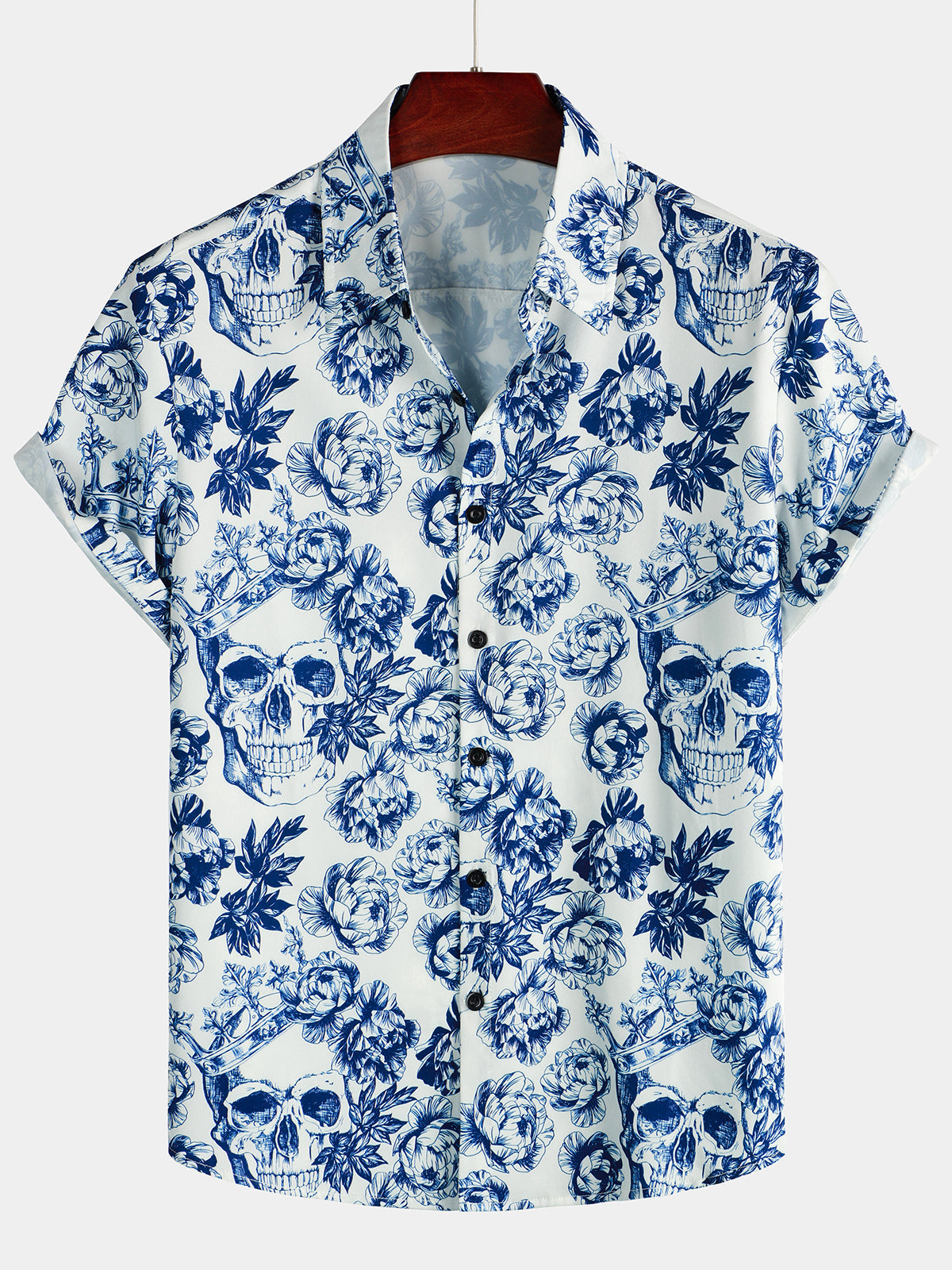Chemise à manches courtes à imprimé crâne floral Punk Rock Crown pour hommes