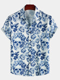 Chemise à Manches Courtes avec Imprimé de Crâne Floral de Couronne Punk Rock pour Homme