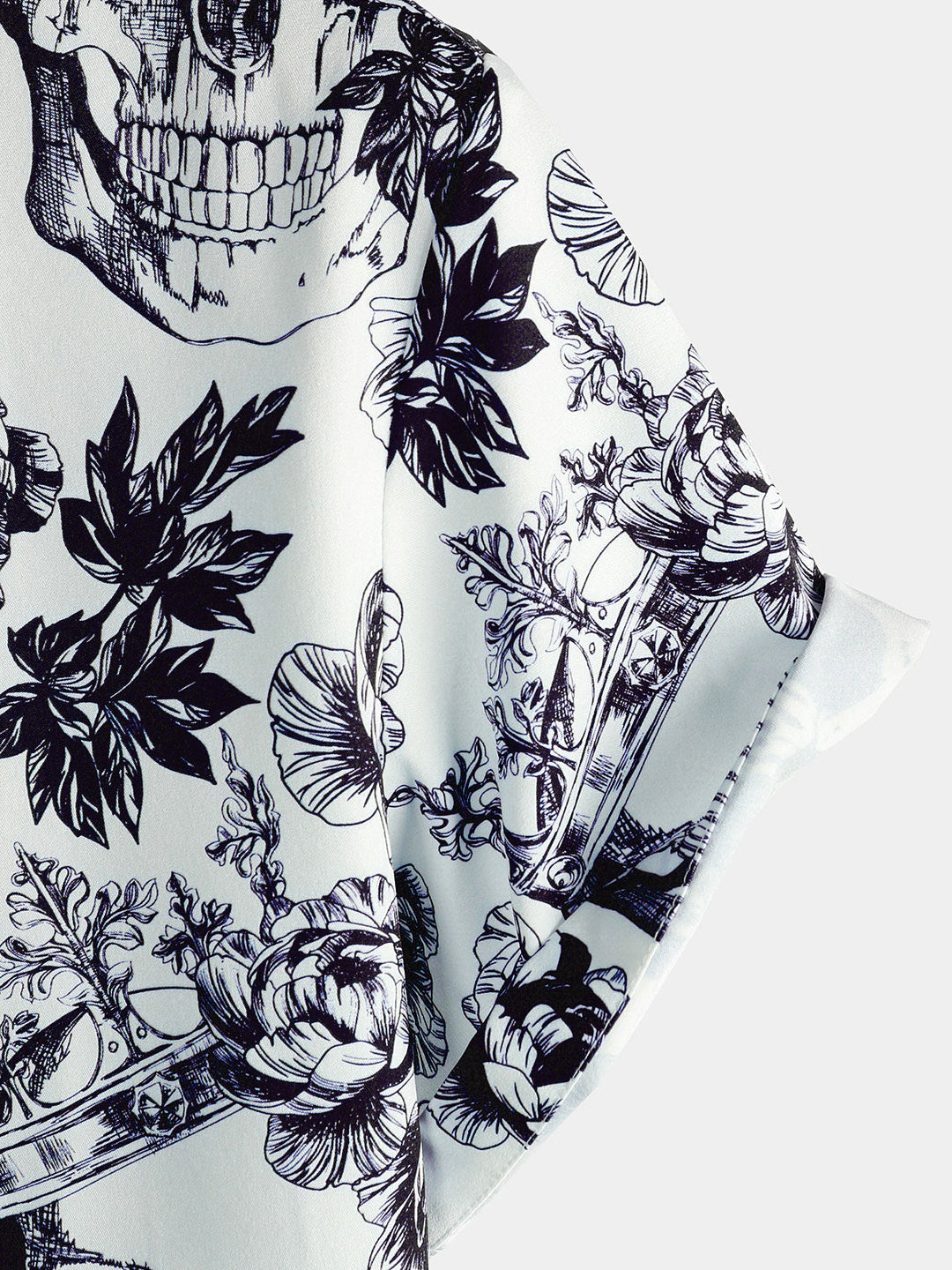 Chemise noire à manches courtes pour hommes, imprimé tête de mort florale, couronne Punk Rock