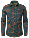 Chemise boutonnée à manches longues pour homme à imprimé floral bleu vintage