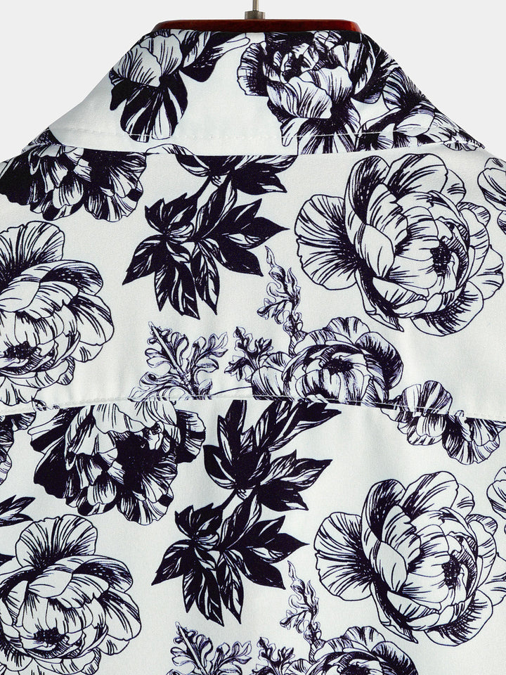 Chemise noire à manches courtes pour hommes, imprimé tête de mort florale, couronne Punk Rock