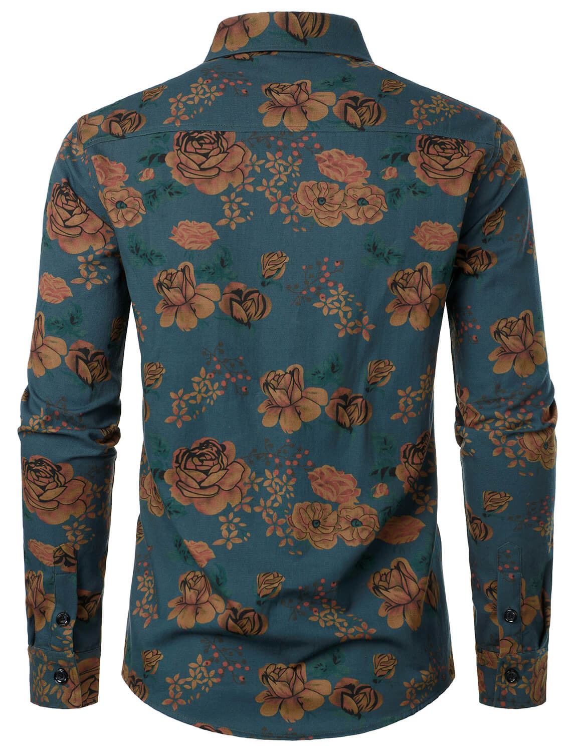 Chemise boutonnée à manches longues pour homme à imprimé floral bleu vintage
