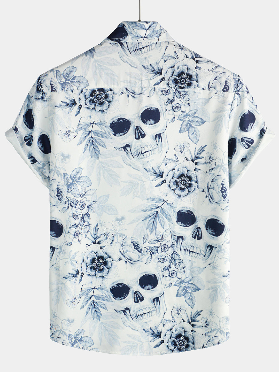 Chemise décontractée à manches courtes avec bouton à revers et imprimé tête de mort pour hommes