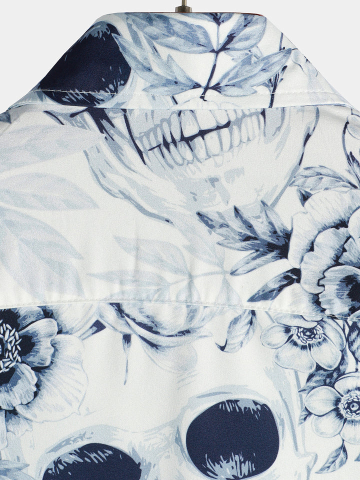 Chemise décontractée à manches courtes avec bouton à revers et imprimé tête de mort pour hommes