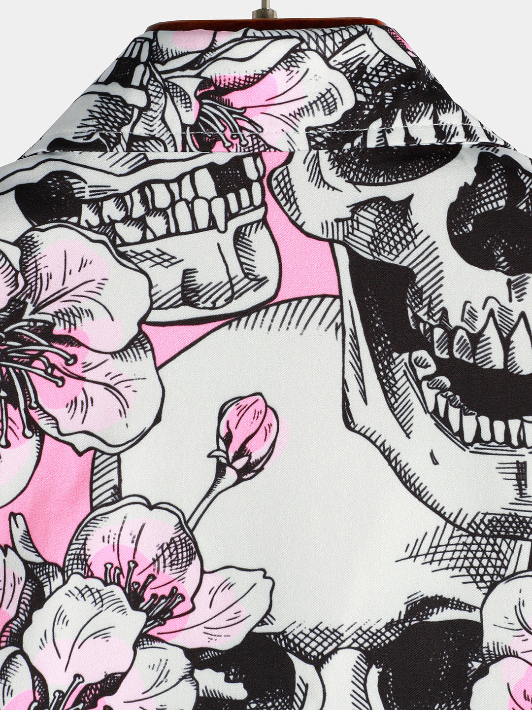 Chemise à manches courtes Punk Rock boutonnée à fleurs de cerisier rose tête de mort pour hommes