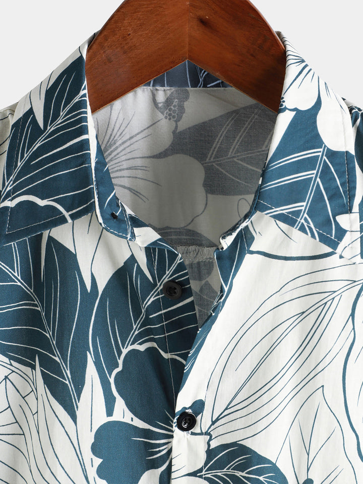 Chemise de plage à boutons à manches courtes et motif floral hawaïen 100 % coton pour homme