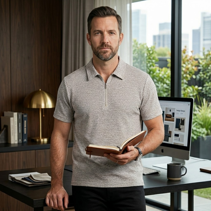 Le Polo à Col Zippé en Maille Waffle pour Hommes Ravenswood