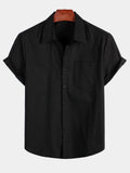 Chemise à manches courtes en coton et lin de couleur unie pour hommes