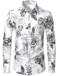 Chemise décontractée boutonnée à manches longues en coton à fleurs pour hommes