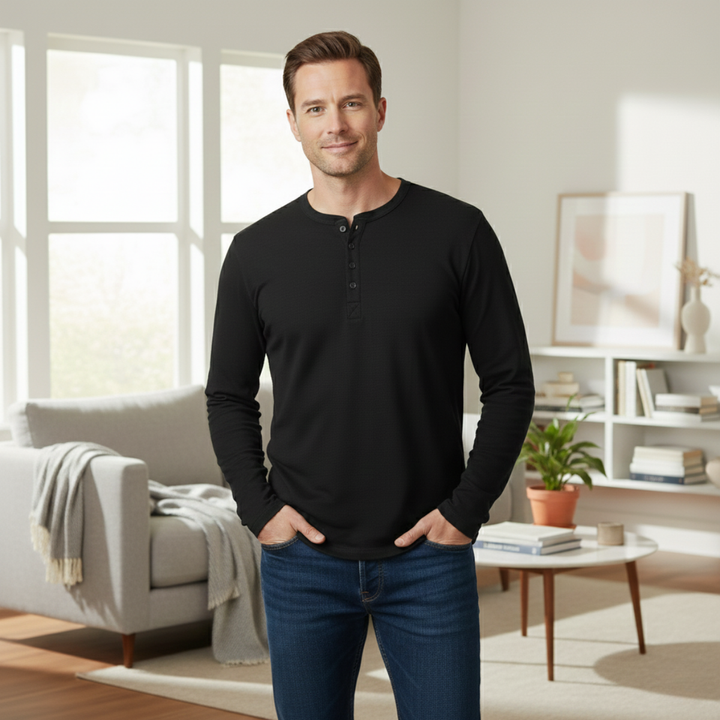 La Chemise Henley à Manches Longues pour Homme de Sheffield - Haut en Coton Moderne