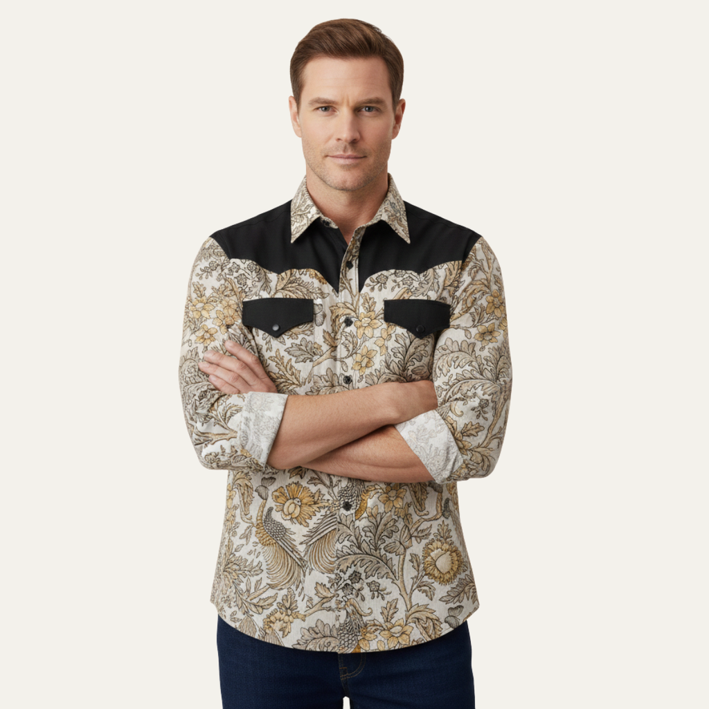 Chemise en Denim Casual Western à Panneaux Bicolores pour Homme Westbury Hill
