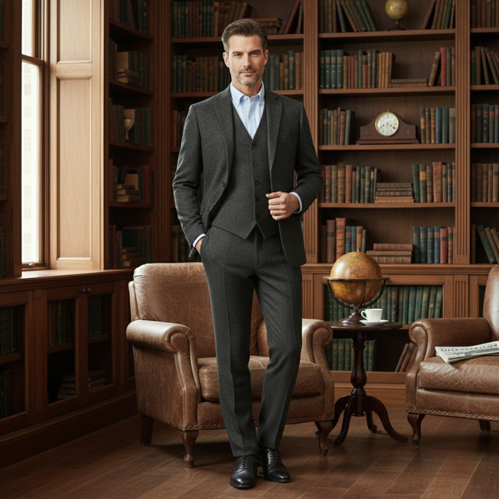 Le Costume 3 Pièces en Tweed pour Hommes Norwood – Veste Herringbone Ajustée, Gilet &amp; Pantalon