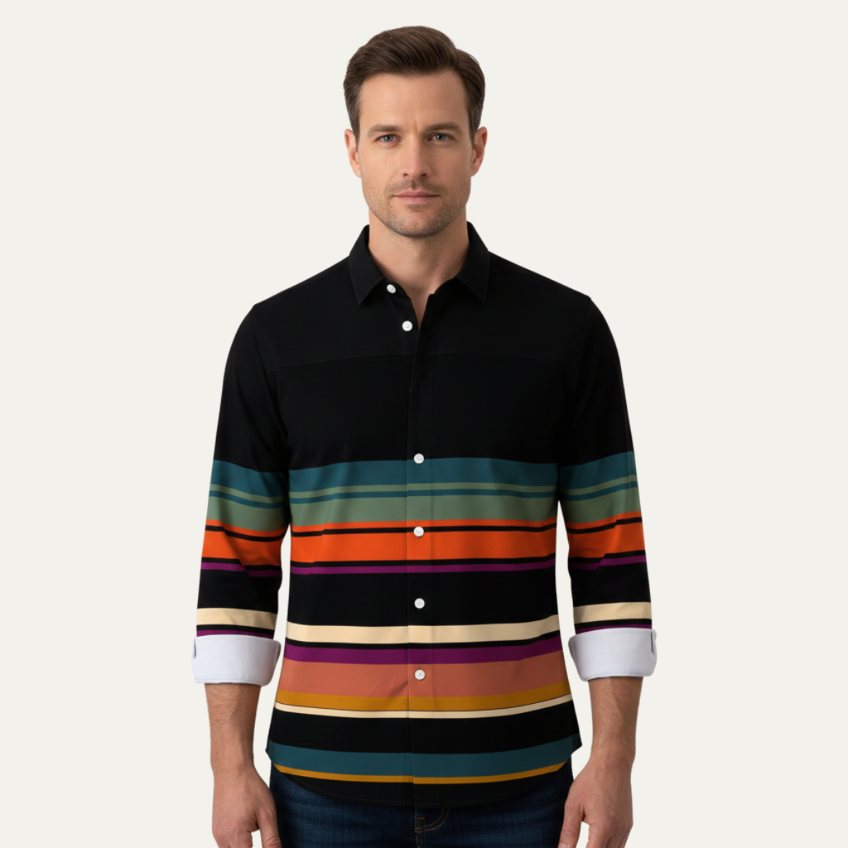 La Chemise Tendance à Rayures Modernes en Bloc de Couleurs Glenpark pour Hommes
