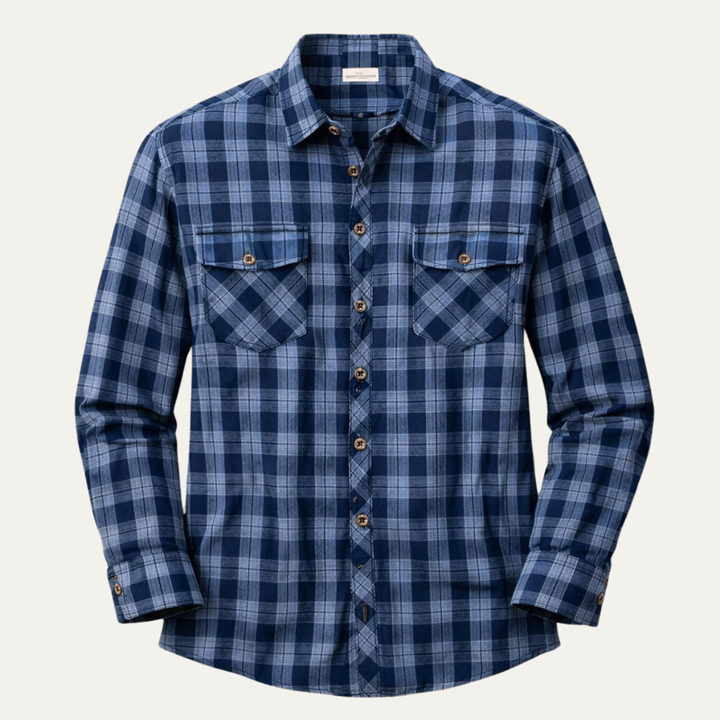 La Chemise en Jean à Carreaux pour Hommes Foxwood Ridge avec Poches Poitrine
