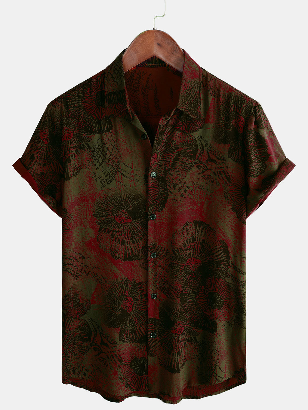 Chemise décontractée à manches courtes boutonnée à fleurs rétro pour hommes