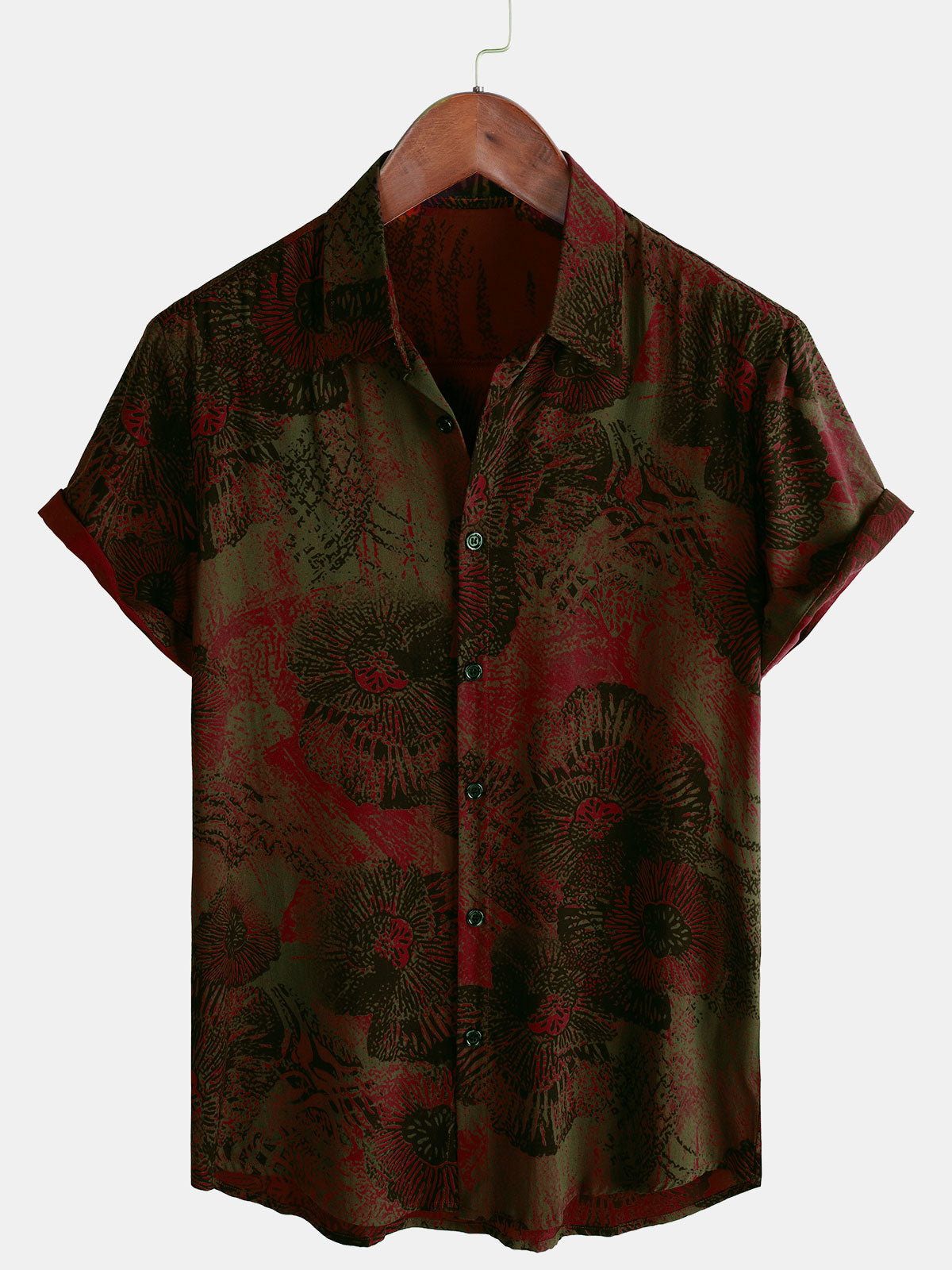 Chemise décontractée à manches courtes boutonnée à fleurs rétro pour hommes