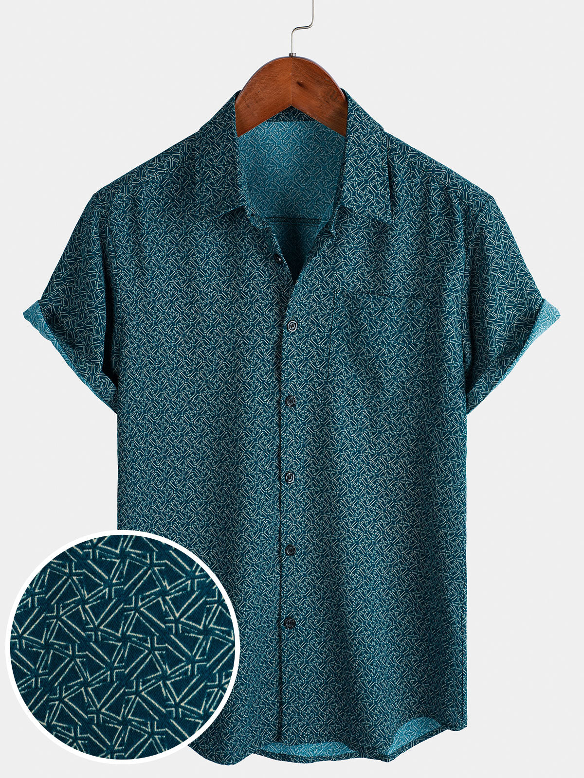 Chemise décontractée à manches courtes et poches pour homme, imprimé géométrique