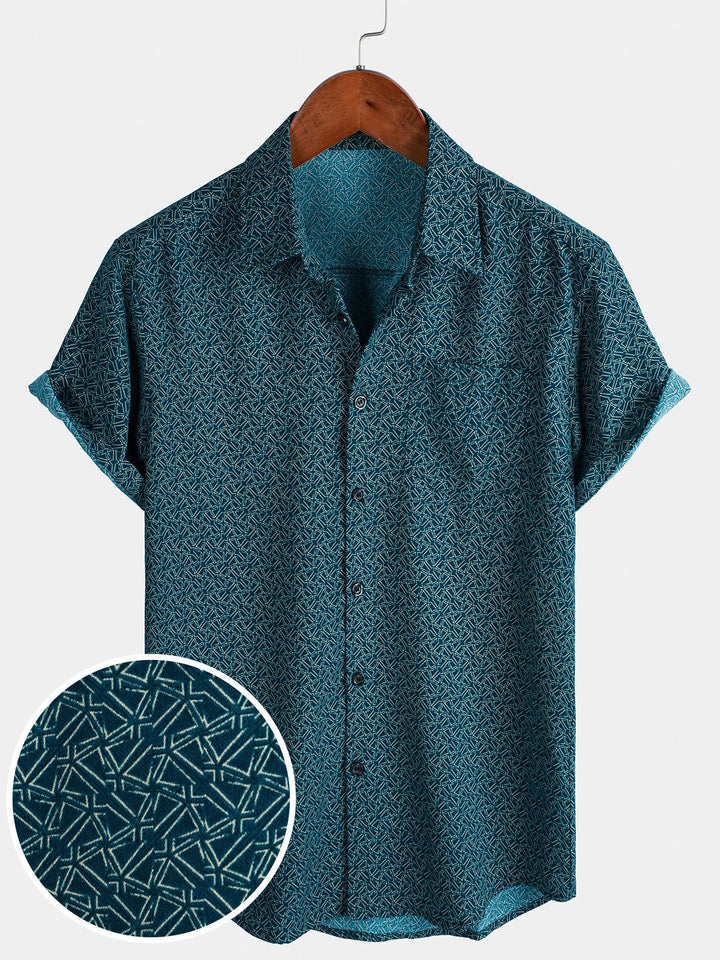 Chemise décontractée à manches courtes et poches pour homme, imprimé géométrique