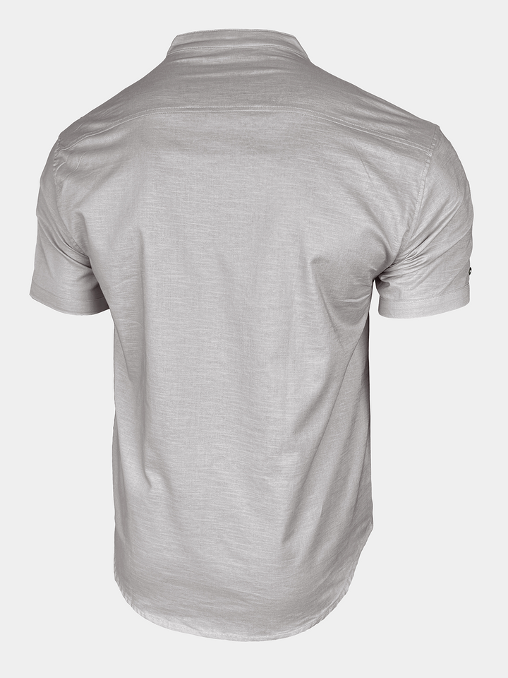 Chemise Homme Henley en Coton et Lin à Col Mao Manches Courtes