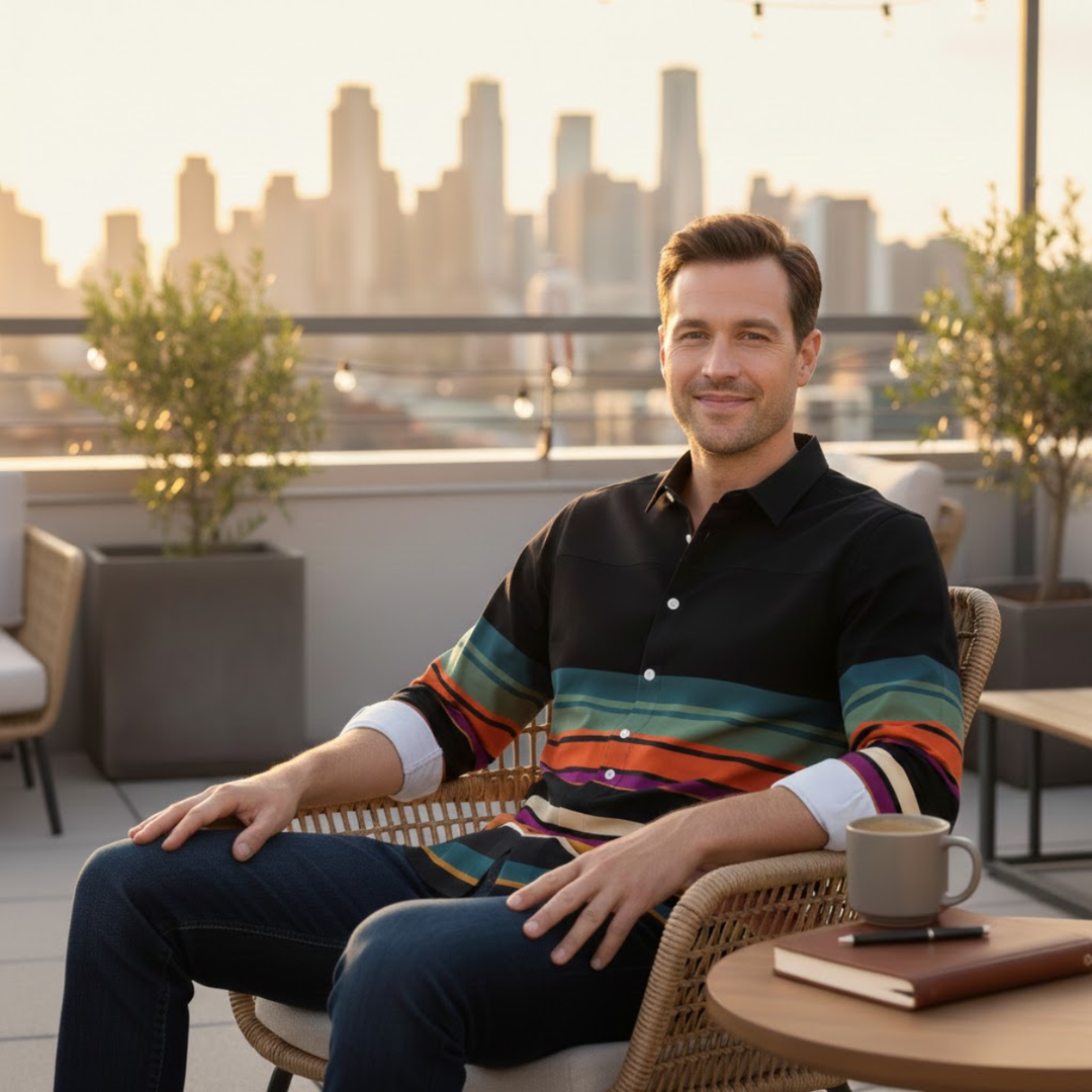 La Chemise Tendance à Rayures Modernes en Bloc de Couleurs Glenpark pour Hommes