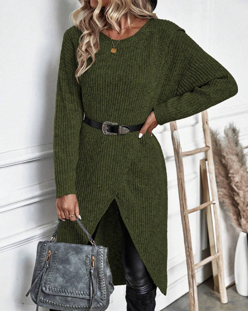 Robe pull de couleur unie à ourlet irrégulier