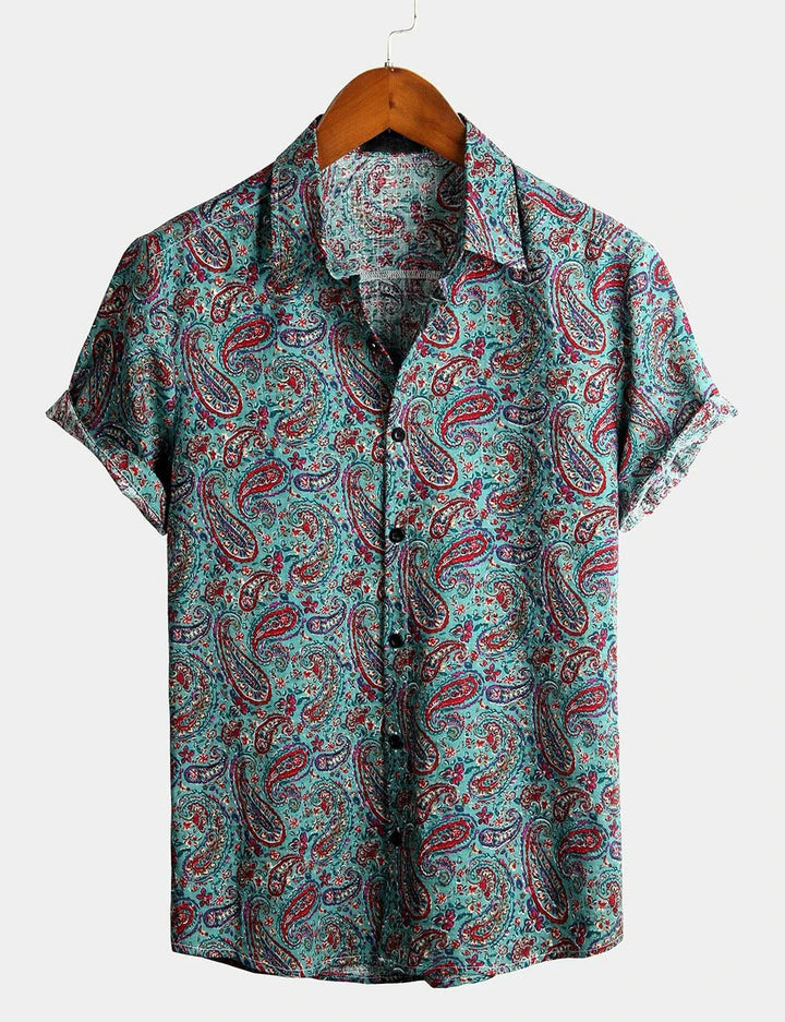Chemise rétro années 70 en coton Paisley Vintage pour homme