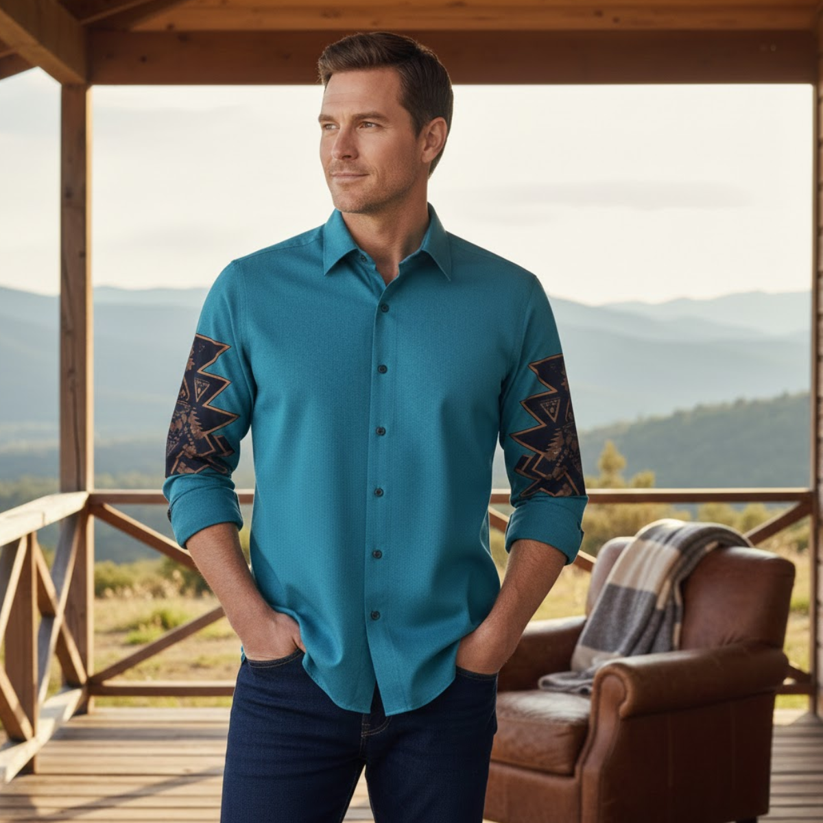 Chemise en Denim Casual Western à Panneaux Bicolores pour Homme Westbury Hill
