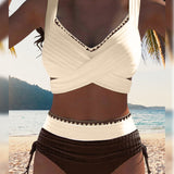 Bikini Casual Couleur Contrastée Couture Deux Pièces