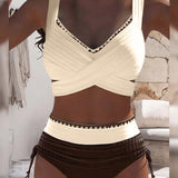 Bikini Casual Couleur Contrastée Couture Deux Pièces